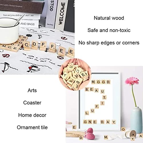 TMEEIHNSS 100Pcs Wooden Alphabet Tiles for Crafts & Wall Art | Solid Wood, 18x20mm, 4mm Thick thumbnail 9