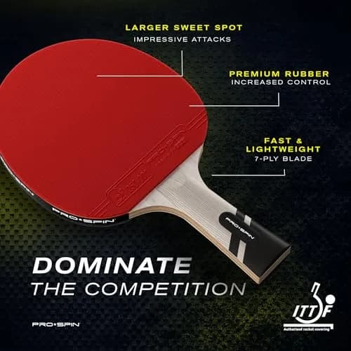 PRO-SPIN Carbon Fiber Table Tennis Rackets | 7-Ply Blade, 2.0mm Sponge, Shakehand Grip (Red, 1-Pack) thumbnail 2