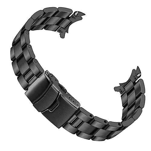 Juntan 20mm Black Solid Stainless Steel Curved End Watch Band with Double Deployment Clasp | Brushed Finish, 185mm Length thumbnail 1