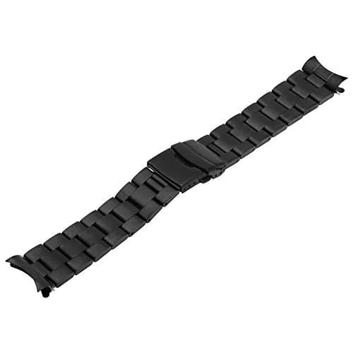 Juntan 20mm Black Solid Stainless Steel Curved End Watch Band with Double Deployment Clasp | Brushed Finish, 185mm Length thumbnail 4