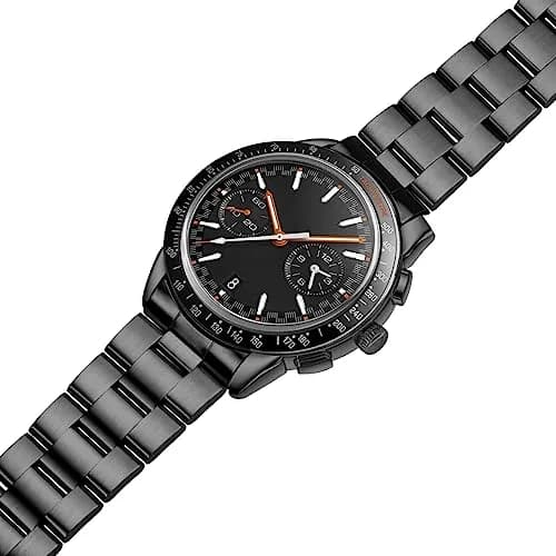 Juntan 20mm Black Solid Stainless Steel Curved End Watch Band with Double Deployment Clasp | Brushed Finish, 185mm Length thumbnail 2