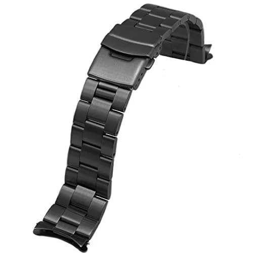 Juntan 20mm Black Solid Stainless Steel Curved End Watch Band with Double Deployment Clasp | Brushed Finish, 185mm Length thumbnail 3
