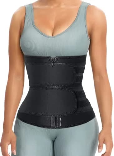 HOPLYNN Sweat Waist Trainer Body Shaper for Women Two Belts Black Medium | Tummy Control & Posture Support thumbnail 1
