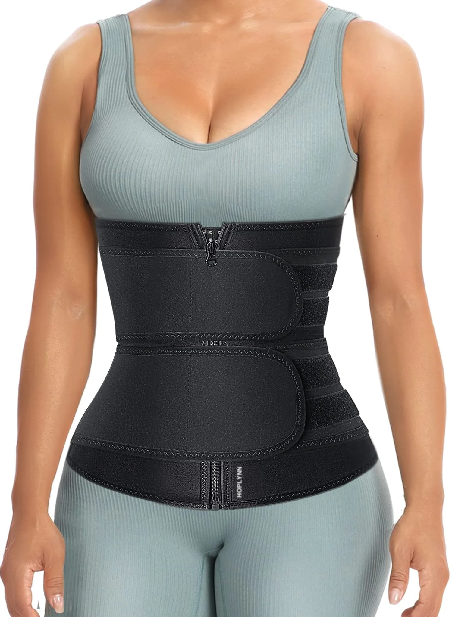 HOPLYNN Sweat Waist Trainer Body Shaper for Women Two Belts Black Medium | Tummy Control & Posture Support - main product image
