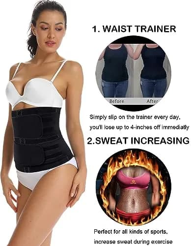 HOPLYNN Sweat Waist Trainer Body Shaper for Women Two Belts Black Medium | Tummy Control & Posture Support thumbnail 3