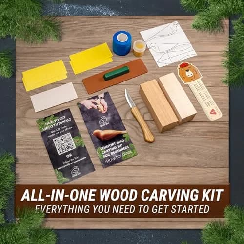 BeaverCraft Comfort Bird Wood Carving Kit for Beginners & Adults | 2 Wood Blocks (Cherry & Basswood), Whittling Knife, Sandpaper, Tutorial thumbnail 2