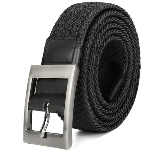 Drizzte Men's Black 71'' Braided Elastic Stretch Belt for Waist 63-66 thumbnail 1
