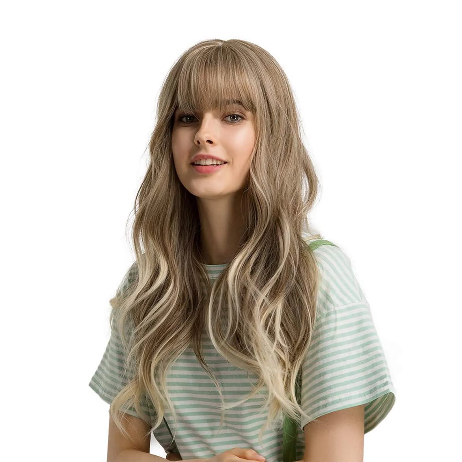 Esmee 24" Long Wavy Blond Synthetic Wig with Fluffy Air Bangs | 250g (8.8oz) Heat Resistant - main product image