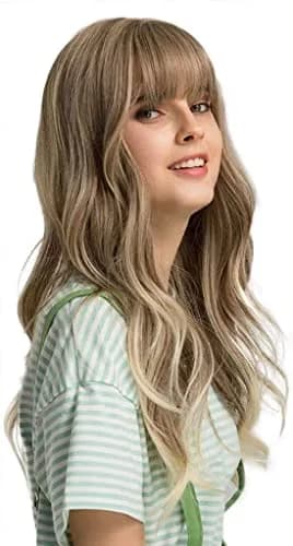 Esmee 24" Long Wavy Blond Synthetic Wig with Fluffy Air Bangs | 250g (8.8oz) Heat Resistant thumbnail 2
