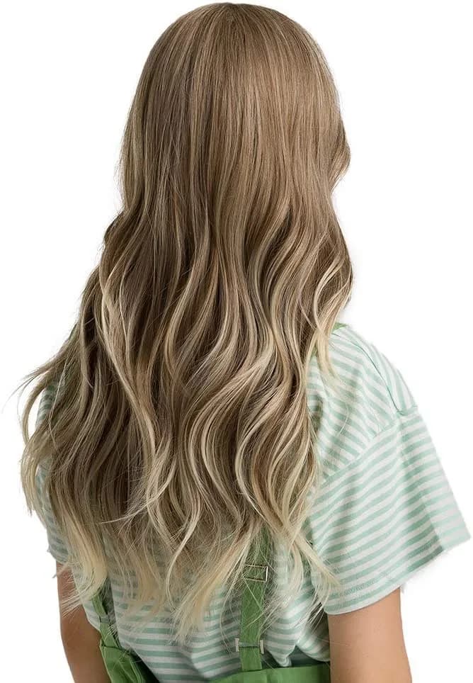 Esmee 24" Long Wavy Blond Synthetic Wig with Fluffy Air Bangs | 250g (8.8oz) Heat Resistant thumbnail 4