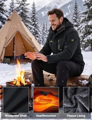 MAGCOMSEN Winter Jacket - Men's Fleece Coat for Ski, Snow & Rain Activities | Windproof & Water Resistant, Thermal Fleece Lining, Multiple Pockets thumbnail 5