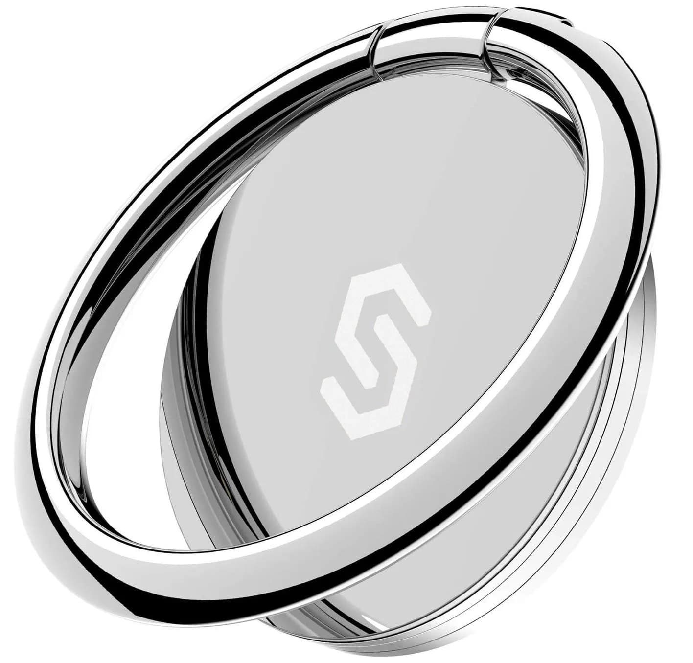 SYNCWIRE Adhesive Phone Ring Holder, Cell Phone Grip, iPhone Ring Stand with Magnetic Car Mount Plate (Black, 1 Pack) — Silver