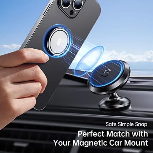 Syncwire Cell Phone Ring Holder Stand, 360° Rotation, Metal Grip, Magnetic Car Mount, Compatible with iPhone, Samsung, LG, Sony - Silver thumbnail 6