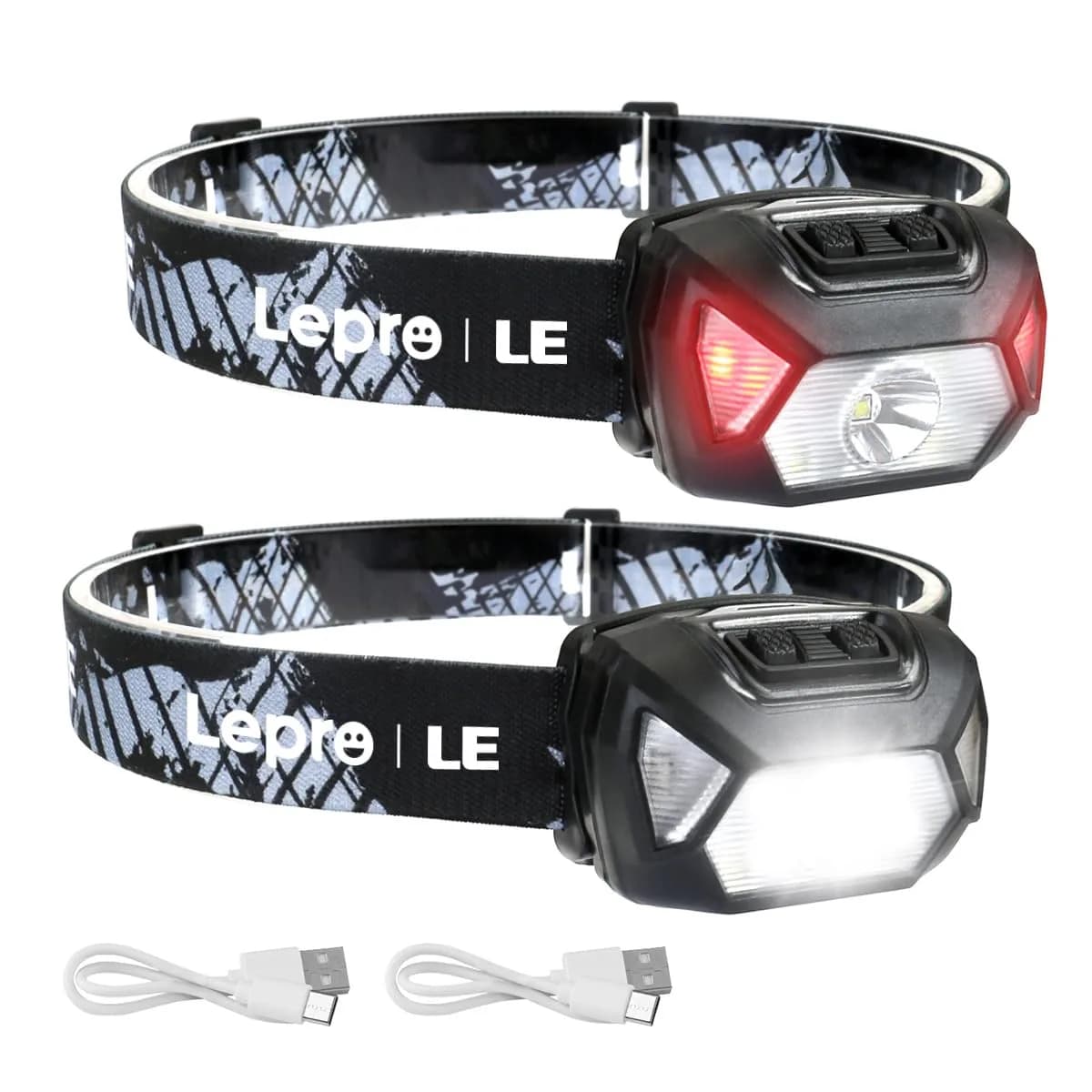 Lepro Rechargeable LED Headlamp 2 Pack | 2000 Lux Brightness, 150m Beam, USB-C Charging