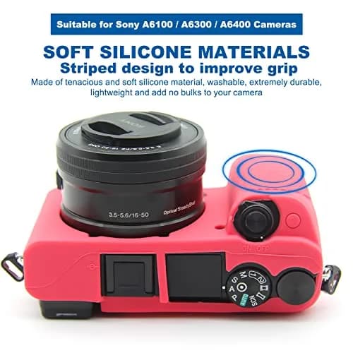 Easy Hood Silicone Camera Case for Sony Alpha A6100 A6300 A6400 (Rose) | Lightweight Protective Cover thumbnail 2