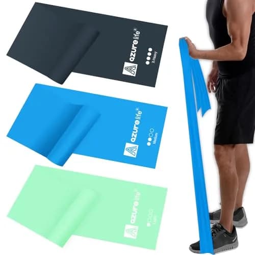 A AZURELIFE Resistance Bands Set, 3-Level Non-Latex Elastic Stretch Bands 1.5m (5 ft) | Physical Therapy, Yoga, Pilates, Strength Training thumbnail 1