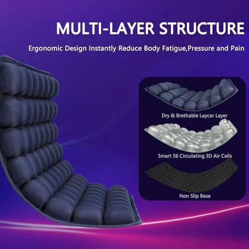 SUNFICON Inflatable Seat Cushion Blue 43cm x 41cm x 2.5cm (18'' x 16'' x 1'') | Pressure Relief for Chairs and Wheelchairs thumbnail 6