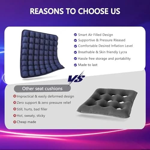 SUNFICON Inflatable Seat Cushion Blue 43cm x 41cm x 2.5cm (18'' x 16'' x 1'') | Pressure Relief for Chairs and Wheelchairs thumbnail 7