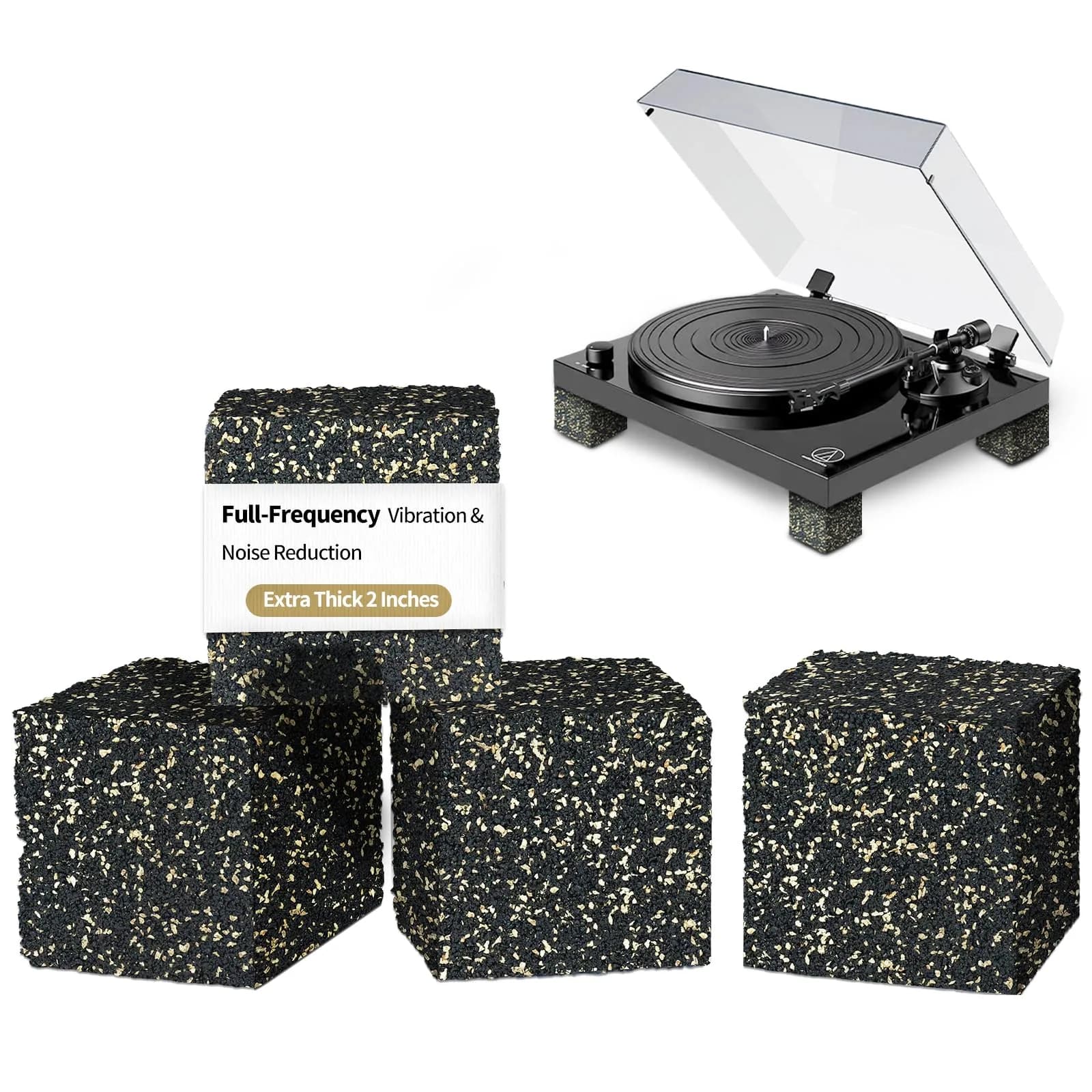 BXI Thick Subwoofer Isolation Pad 2x2x2 Inch (4 Pack) | Full Frequency Dampening Blocks for Studio Monitors & Turntables - main product image