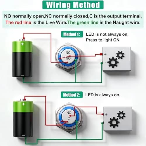 Twidec 16mm Momentary Push Button Switch with Green LED, 12V | 5A/250AC Panel Mount thumbnail 2