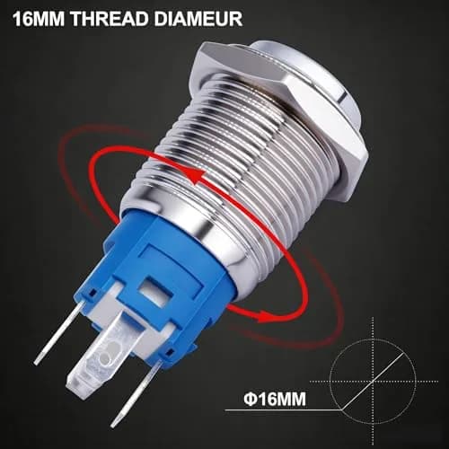 Twidec 16mm Momentary Push Button Switch with Green LED, 12V | 5A/250AC Panel Mount thumbnail 3