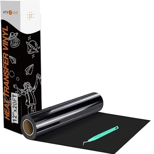 HTVRONT Heat Transfer Vinyl Black 12" x 20ft | Easy Cut & Weeding, Waterproof & Stretchable for Garment & Craft Decor thumbnail 1