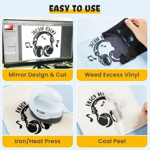 HTVRONT Heat Transfer Vinyl Black 12" x 20ft | Easy Cut & Weeding, Waterproof & Stretchable for Garment & Craft Decor thumbnail 6