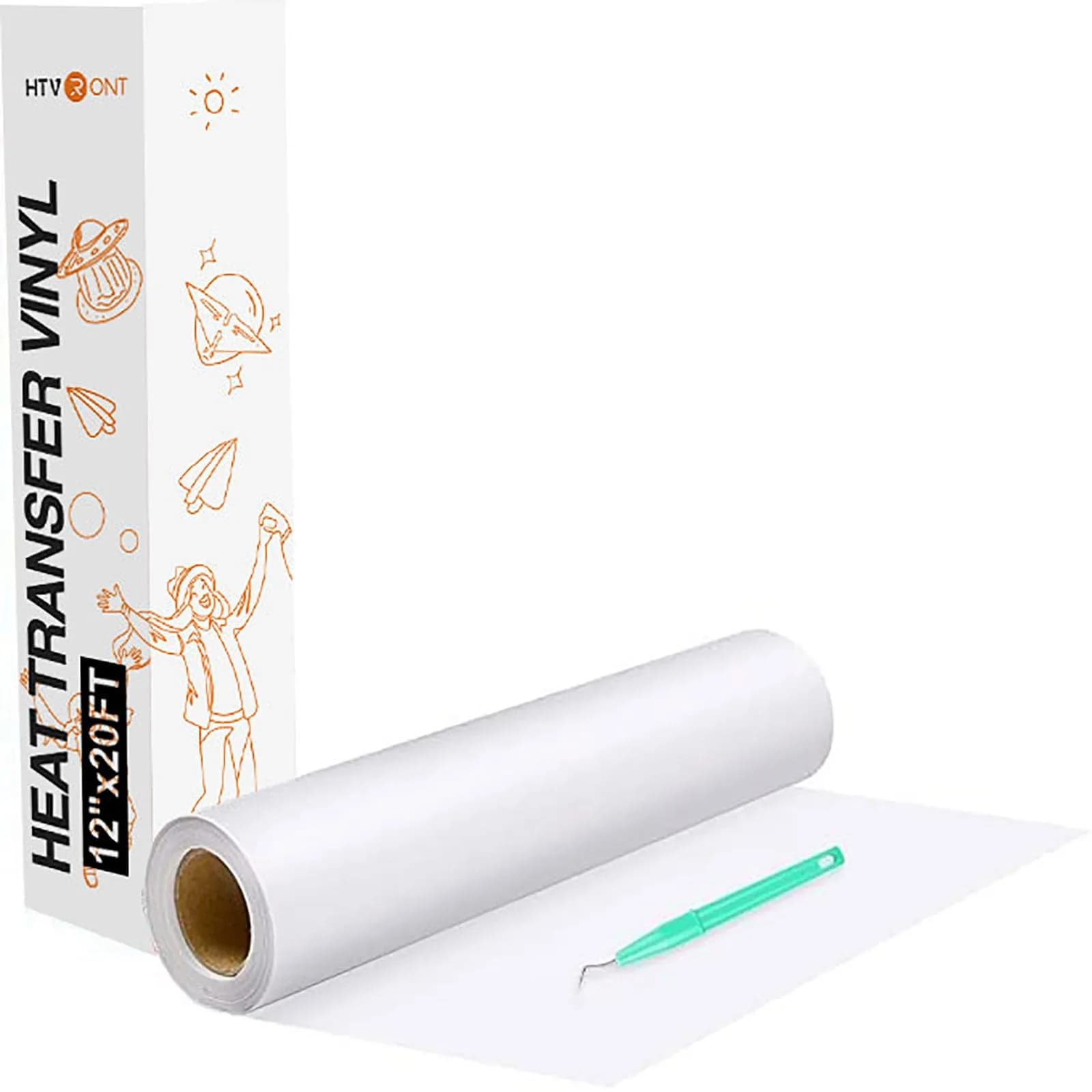 HTVRONT White Heat Transfer Vinyl HTV Roll 30cm x 6m (12" x 20ft) | Easy Cut & Weed for T-Shirts & Crafts - main product image
