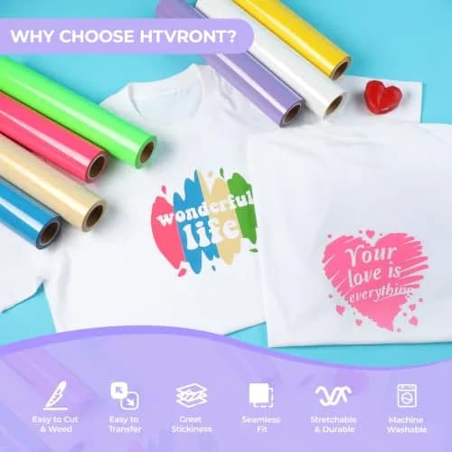 HTVRONT White Heat Transfer Vinyl HTV Roll 30cm x 6m (12" x 20ft) | Easy Cut & Weed for T-Shirts & Crafts thumbnail 2