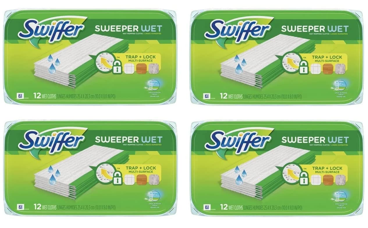 Swiffer Wet Mopping Pad Refills for Floor Mop Open Window Fresh Scent 12 Count - 4 Pack | 48 Count Total - main product image