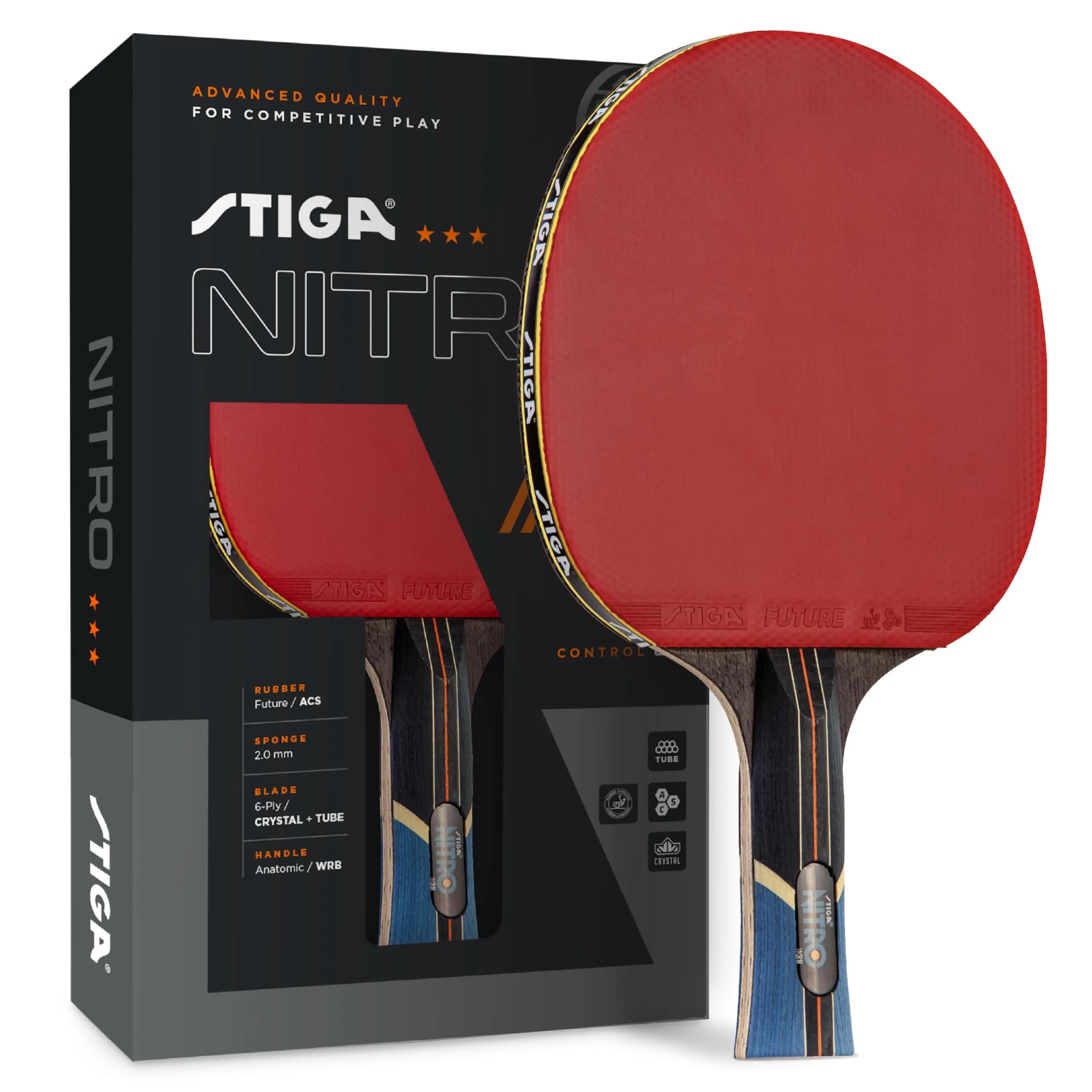 STIGA Phoenix Ping Pong Paddle - 5-Ply Ultra-Light Balsa Blade - 2mm ITTF-Approved Rubber - Flared Handle - Competitive Table Tennis Racket (Red, One Size) — Black and Red