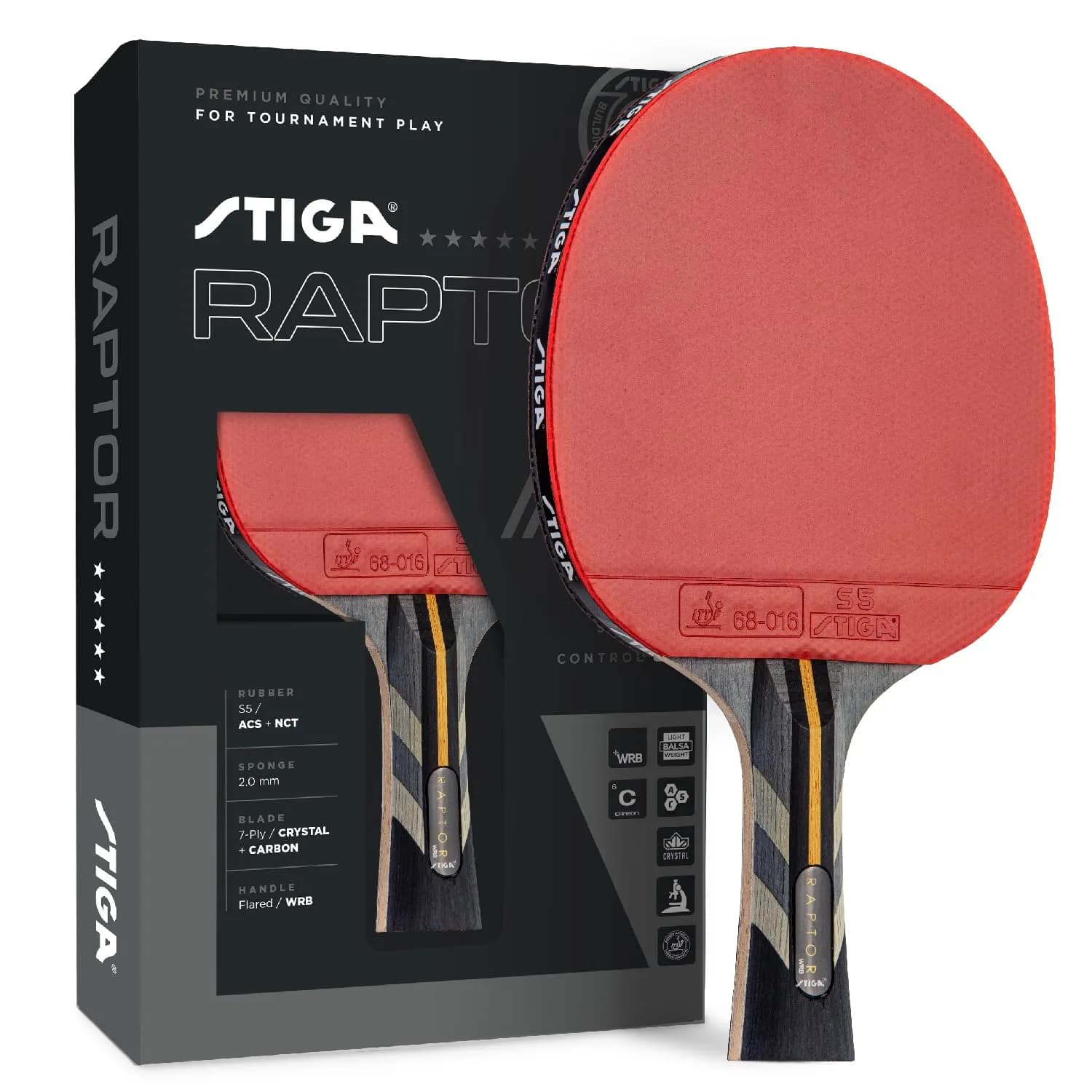 STIGA Pro Carbon Table Tennis Racket with Carbon Technology | Speed 99, Spin 100, Control 79 — Black/Red