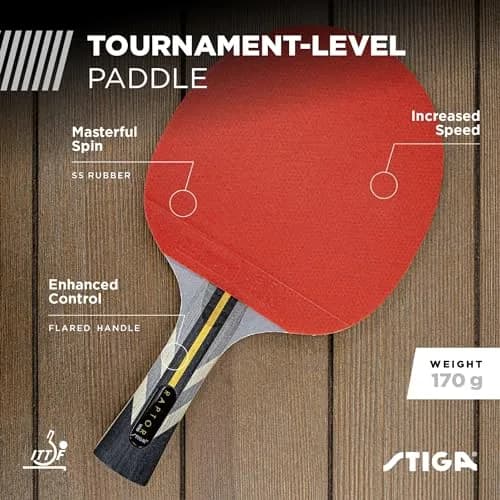 STIGA Raptor Table Tennis Racket, Black/Red, 27.94cm (11 inches) x 16.51cm (6.5 inches) | ITTF Approved Competition Paddle thumbnail 2