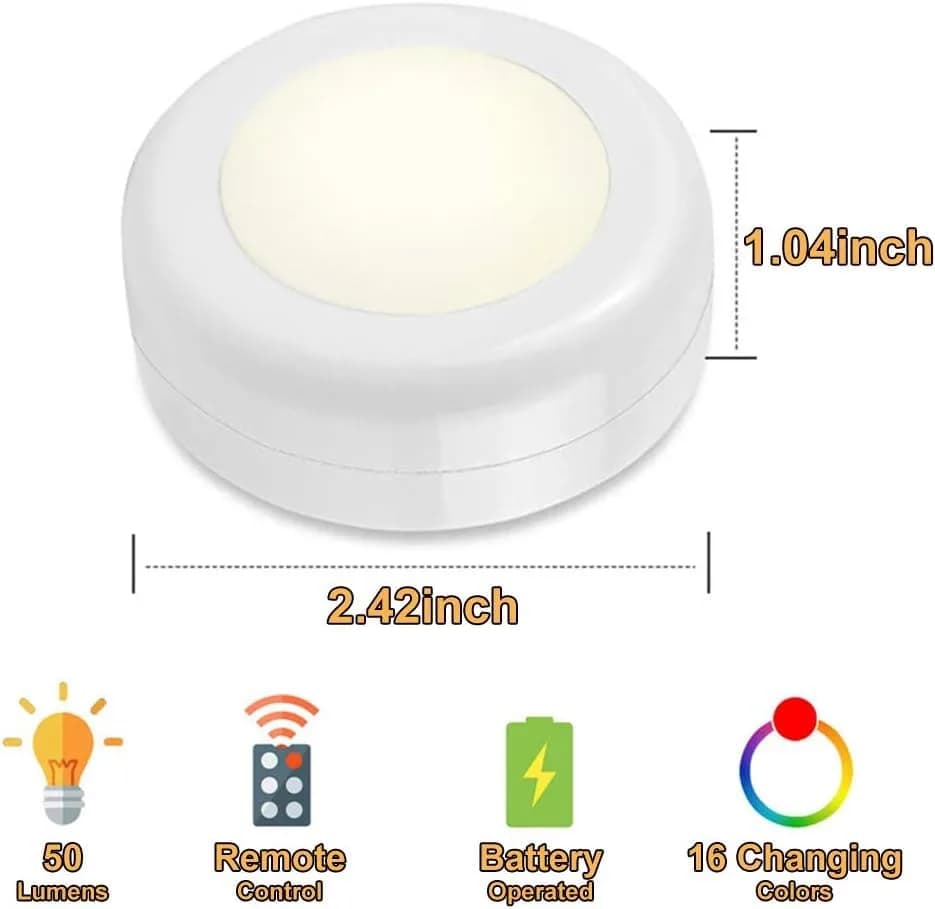 SIXDEFLY Wireless LED Puck Lights 6 Pack, Color Changing & Dimmable, 4.5V | Modern Night Lights for Cabinets & Closets thumbnail 4