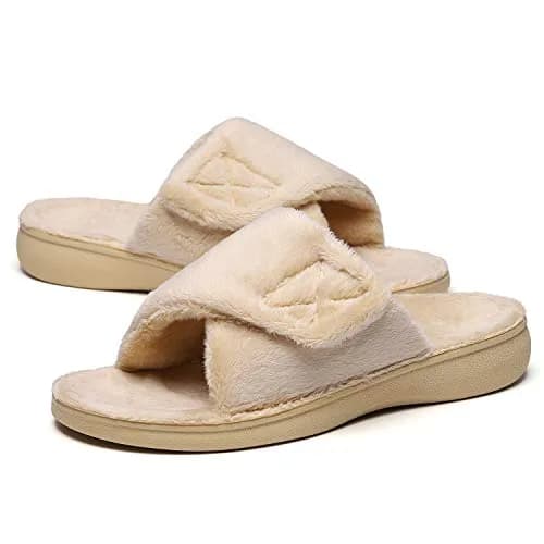 SOLLBEAM Women's Plantar Fasciitis Fuzzy House Orthopedic Slippers with Arch Support (Size 8) | Adjustable Micro-Terry Fuzzy Comfort thumbnail 1