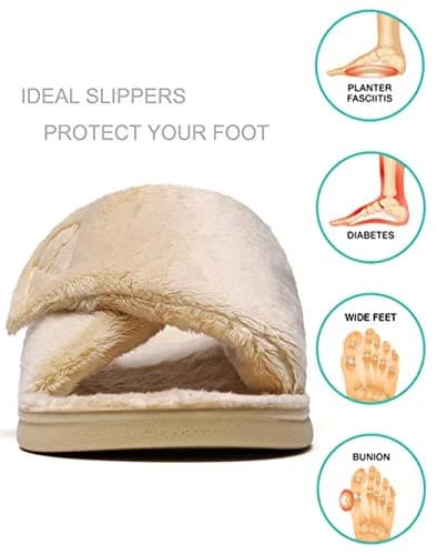 SOLLBEAM Women's Plantar Fasciitis Fuzzy House Orthopedic Slippers with Arch Support (Size 8) | Adjustable Micro-Terry Fuzzy Comfort thumbnail 3