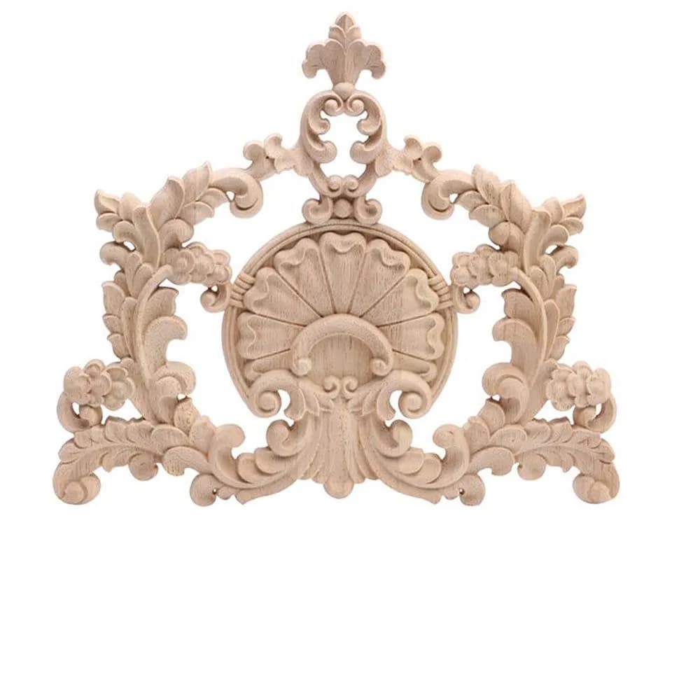 Beoot Unpainted Wood Carved Corner Furniture Onlay Applique 31x28cm (12.2x11.02inch) | European Style Floral Wood Carving - main product image