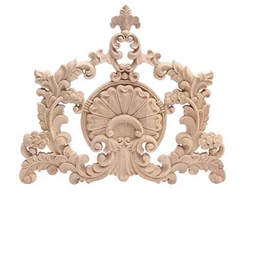 Beoot Unpainted Wood Carved Corner Furniture Onlay Applique 31x28cm (12.2x11.02inch) | European Style Floral Wood Carving thumbnail 1