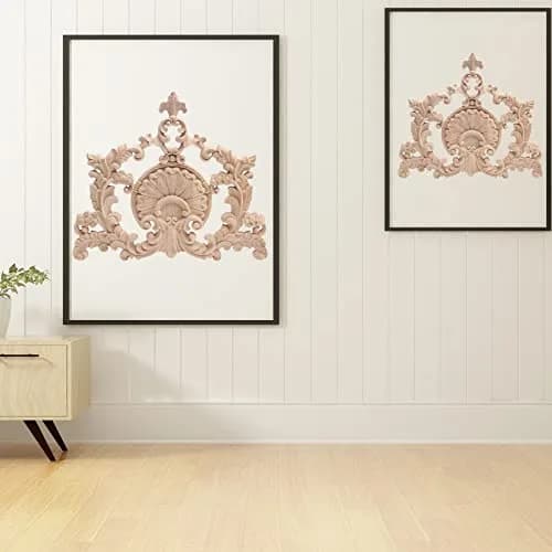 Beoot Unpainted Wood Carved Corner Furniture Onlay Applique 31x28cm (12.2x11.02inch) | European Style Floral Wood Carving thumbnail 2