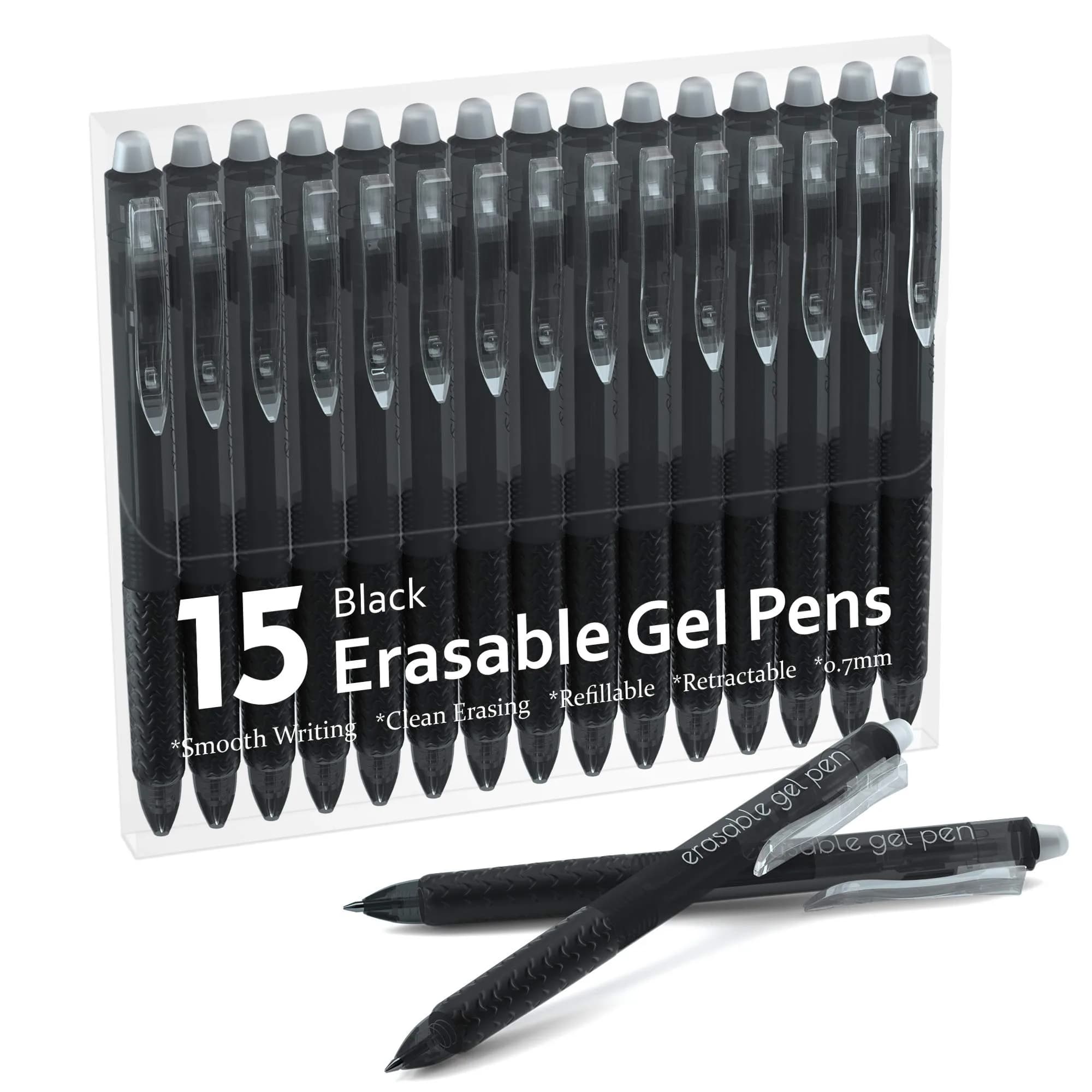 Lineon Erasable Gel Pens 15 Pack Black | Retractable, Fine Point, Mistake Disappear, School & Office Use