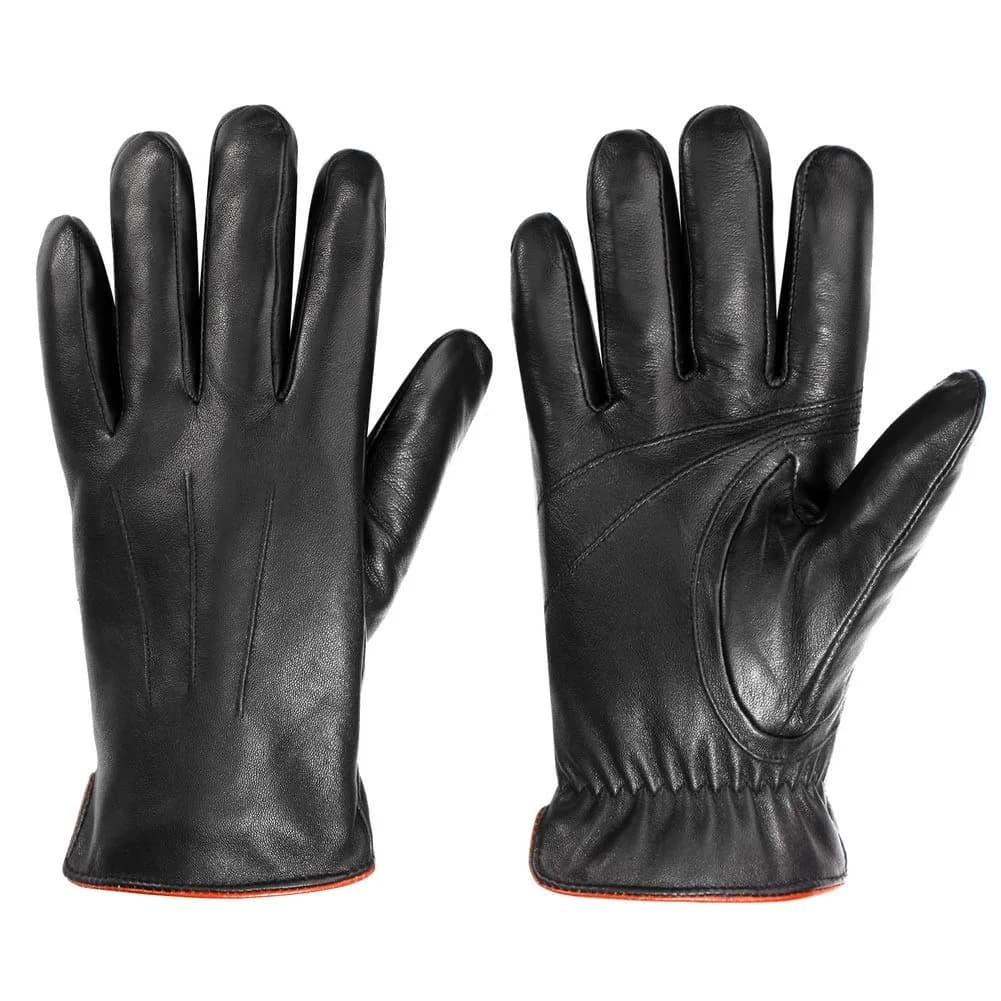 MaxW Sheepskin Leather Gloves for Men, Winter Warm Touchscreen, Black, Size L — Black