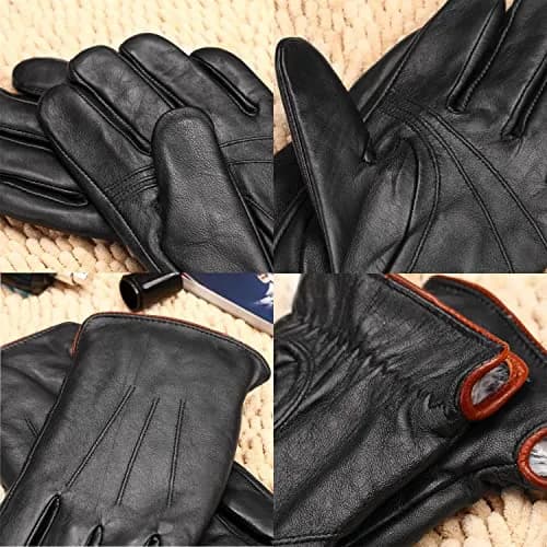 MaxW Sheepskin Leather Gloves for Men - Winter Warm Touchscreen Gloves XL | Genuine Australian Sheepskin, Faux Rabbit Fur Lined thumbnail 2