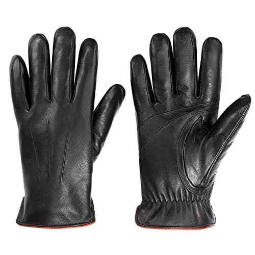 MaxW Sheepskin Leather Gloves for Men, Winter Warm Touchscreen, Black, Size L thumbnail 1