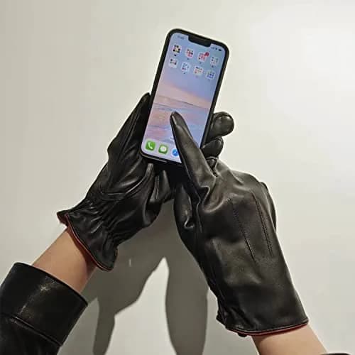 MaxW Sheepskin Leather Gloves for Men, Winter Warm Touchscreen, Black, Size L thumbnail 5