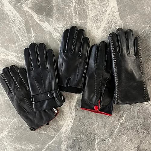 MaxW Sheepskin Leather Gloves for Men, Winter Warm Touchscreen, Black, Size L thumbnail 6
