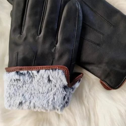 MaxW Sheepskin Leather Gloves for Men, Winter Warm Touchscreen, Black, Size L thumbnail 3