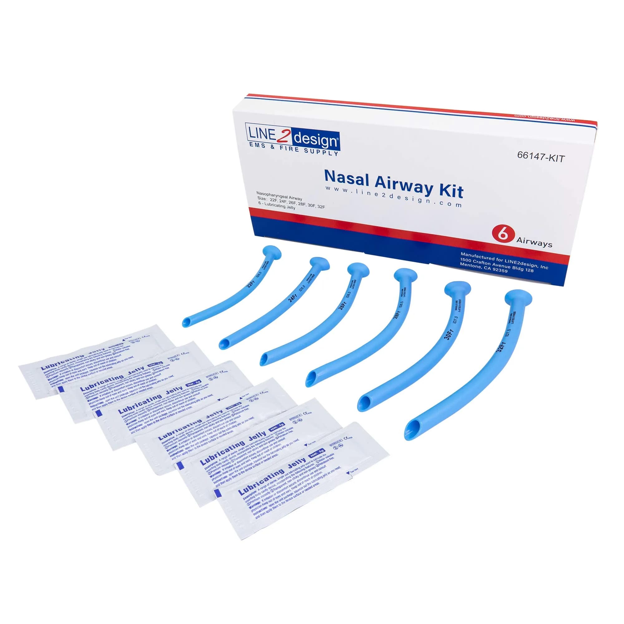 LINE2design Nasopharyngeal Airway Kit 6-Pack with Lubricating Jelly | Medical Grade Soft PVC Tubes for Emergency Rescue - main product image