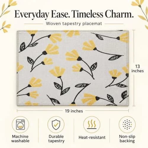 DaDa Bedding Yellow Floral Tapestry Placemats | 13 x 19 Inches, Set of 4, Cotton-Polyester Blend thumbnail 3