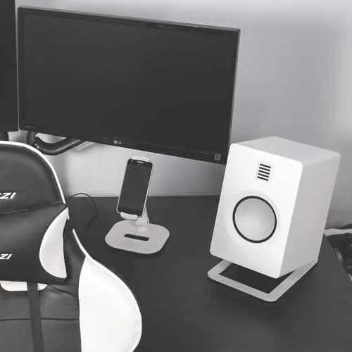 Kanto S6W Tilted Desktop Speaker Stands for Large Bookshelf Speakers & Studio Monitors | Supports 20 lbs | White Pair thumbnail 7