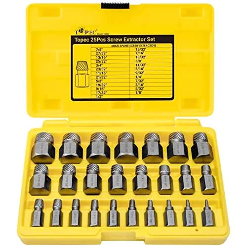 Topec 25Pcs Screw Extractor Set, Multi-Spline Easy Out Bolt Extractor Kit | Heat-Treated CR-MO Steel for Broken, Stripped, Rounded Bolts & Screws thumbnail 1